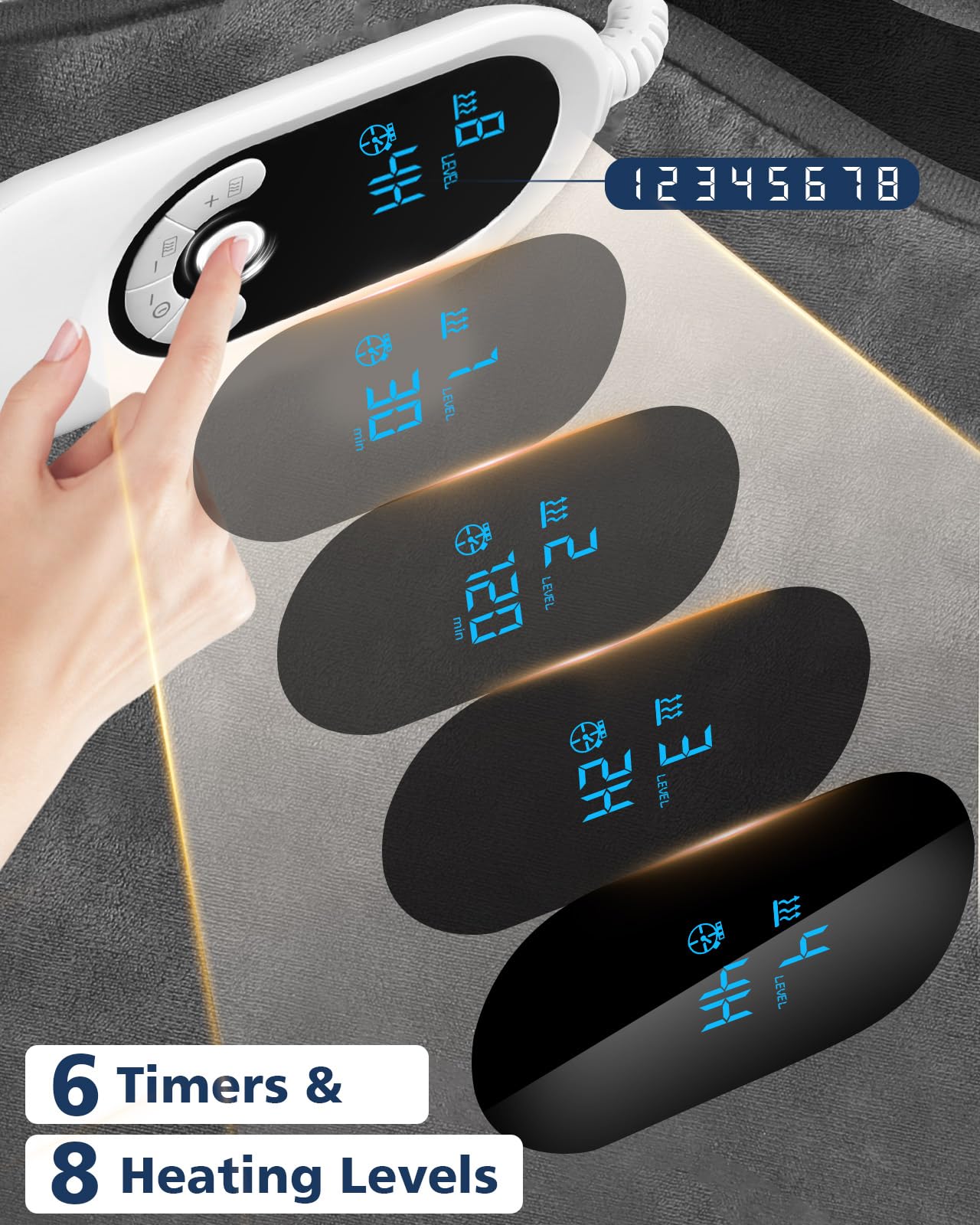Pocleanish foot warmer LCD controller shows easy temperature customization.