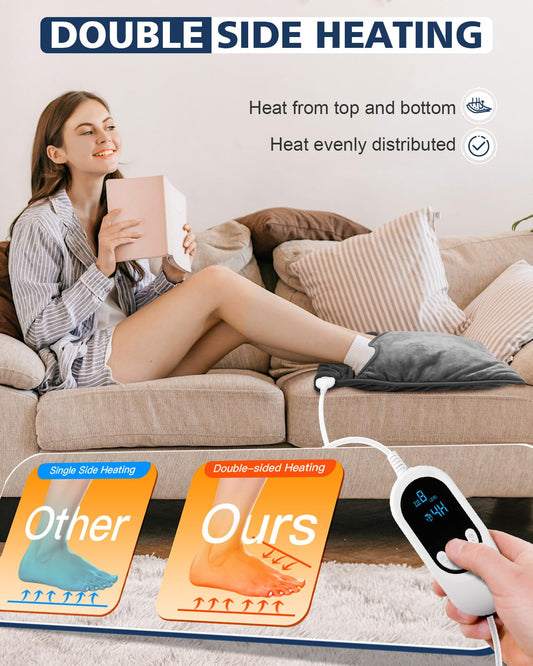 Pocleanish under-desk foot warmer in use at a desk provides cozy, hands-free warmth.