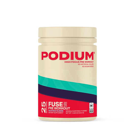 Podium Fuse 2025 blue razz slushie bottle illustrates focused energy for workouts