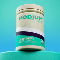 Podium Hydro + Salt glass with water demonstrates quick on-the-go hydration.