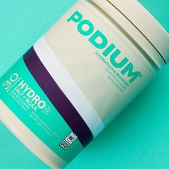 Podium Hydro + Salt ingredient panel highlights electrolytes and BCAA blend.