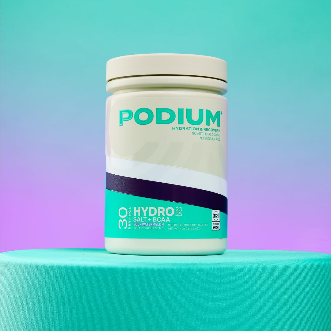 Podium Hydro + Salt being mixed in glass highlights refreshment after workouts.