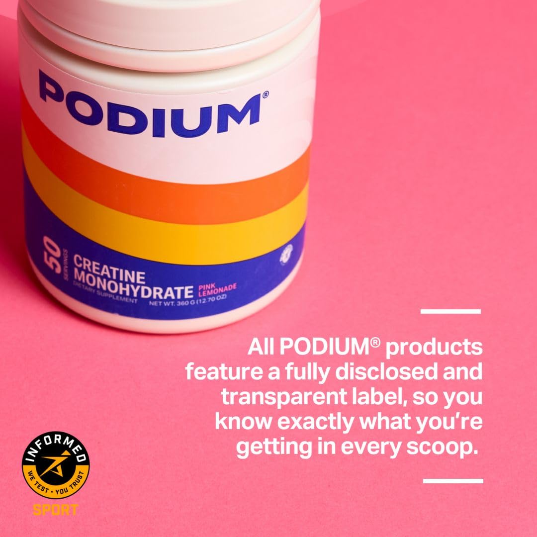 Podium Nutrition Solos pink lemonade label closeup highlights flavor and trusted ingredients.