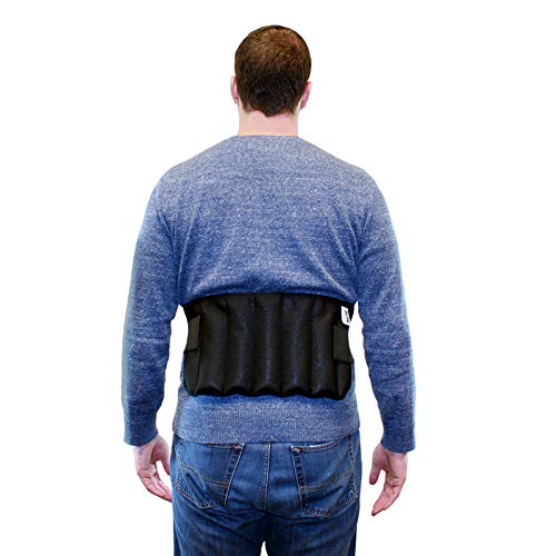 Polar Products microwavable universal wrap on back delivers targeted moist heat therapy.