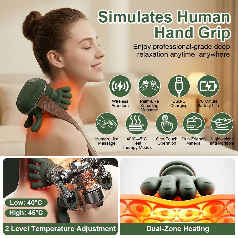 PolaZIA neck massager back view highlights secure strap usage