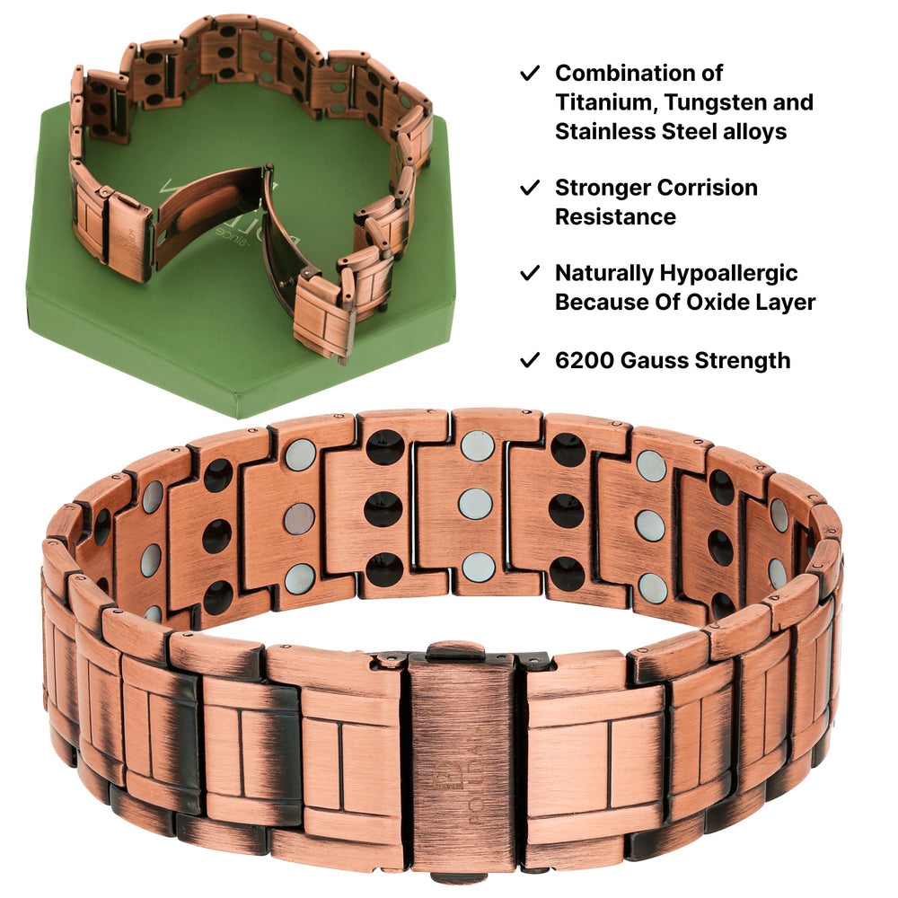 POLLDAN bracelet with 50 magnets across the band for a strong magnetic profile.