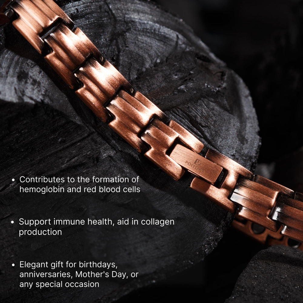 Polldan copper bracelet showing 3x-strength magnets versatility