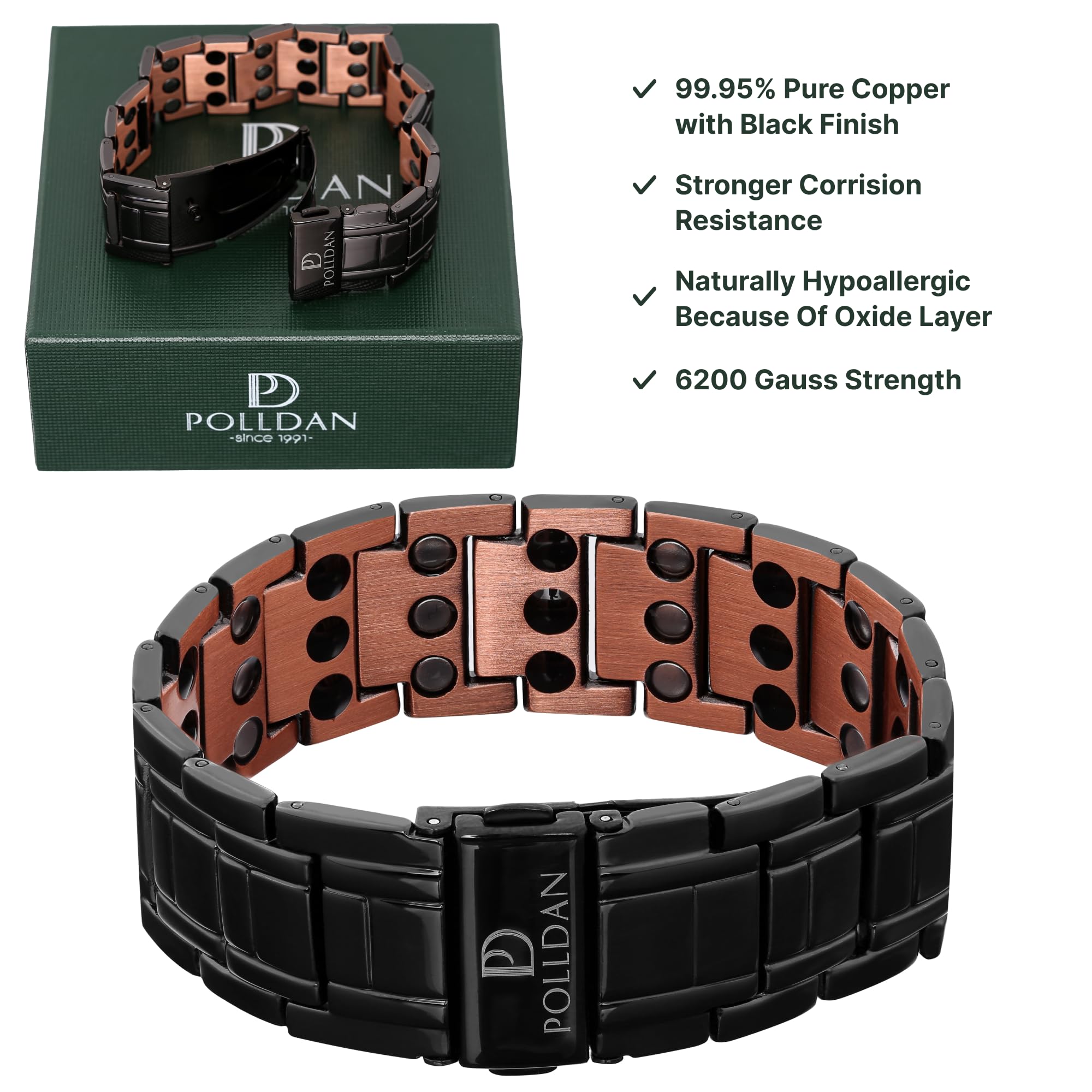 POLLDAN copper bracelet lustre closeup showcases premium material and craft