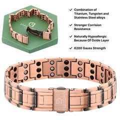 Polldan copper bracelet magnets 3x power visible in close shot.