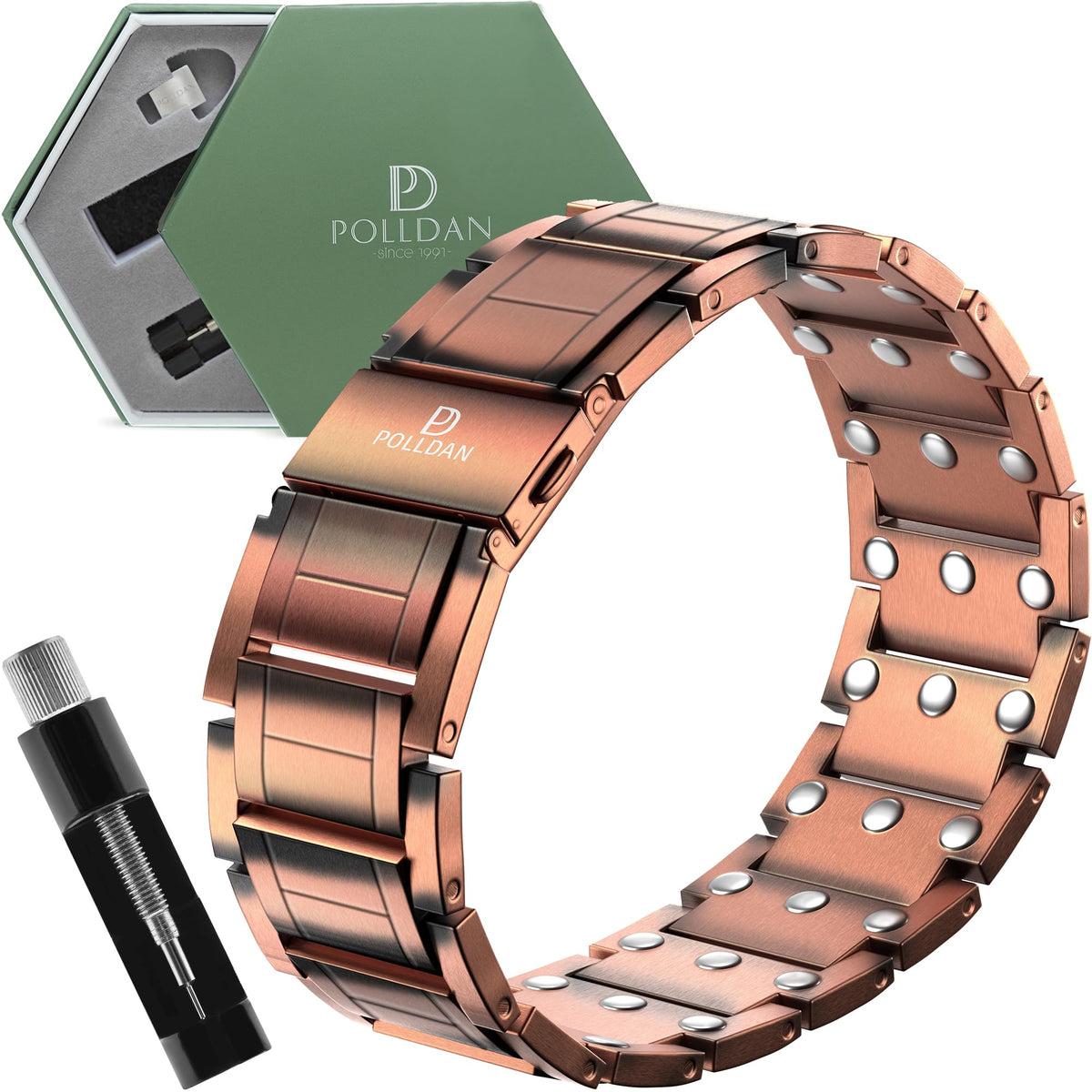 POLLDAN copper bracelet for men with 6200 Gauss magnets for daily wear.