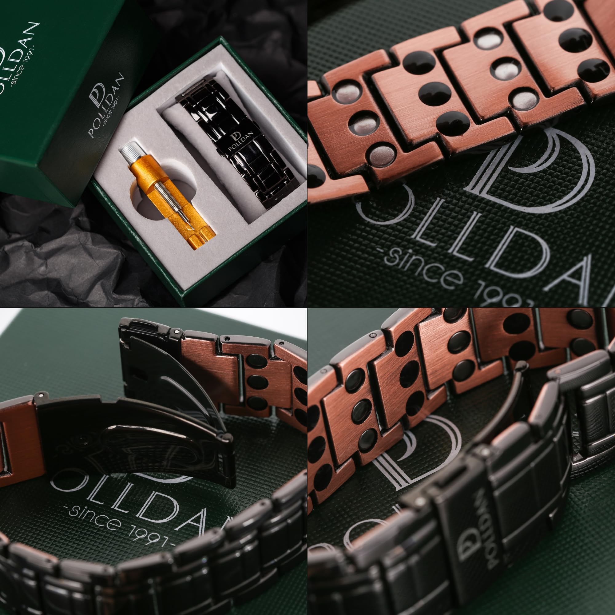 POLLDAN copper bracelet wrist shot highlights sleek masculine style for every look