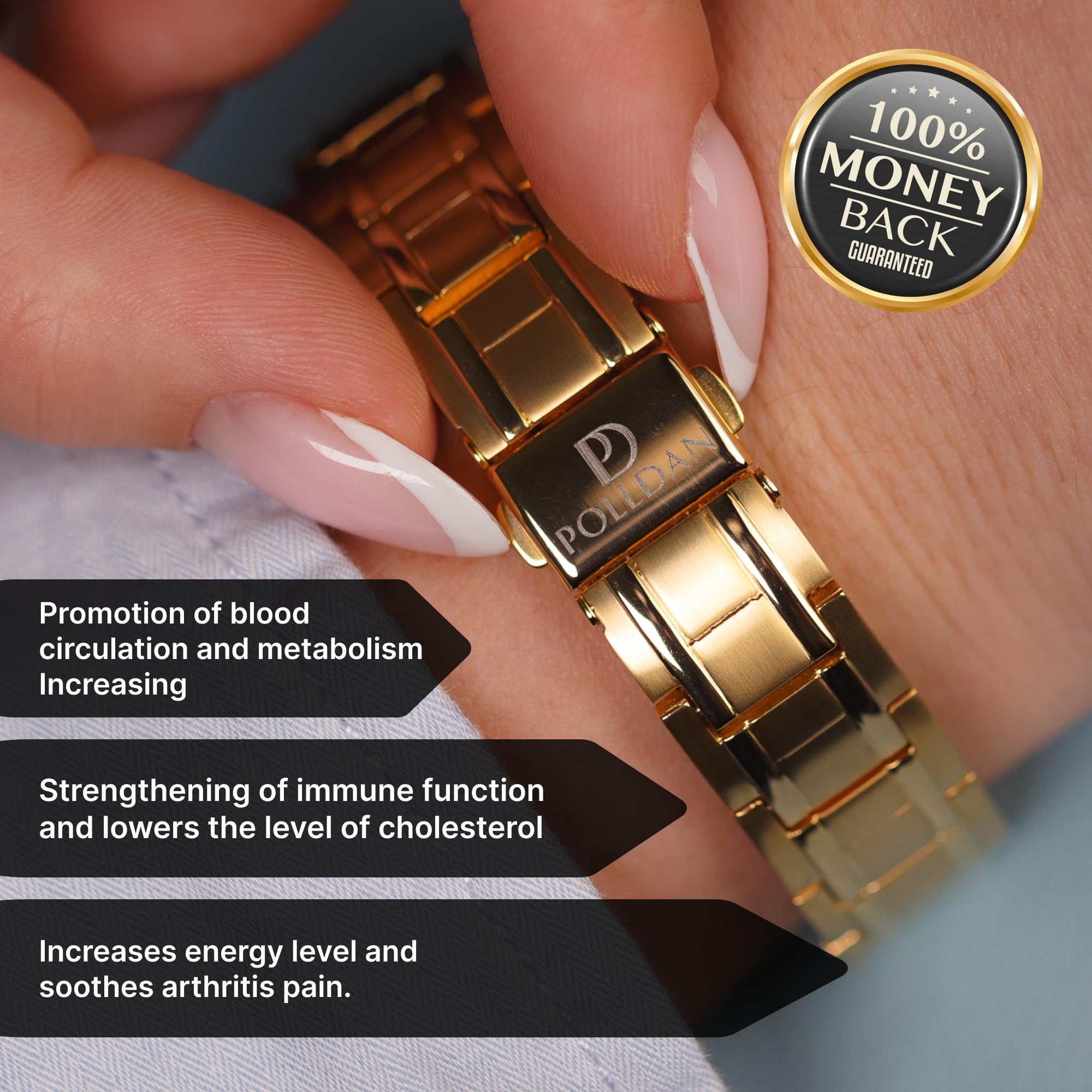 POLLDAN adjustable-length bracelet; easy fit for different wrists