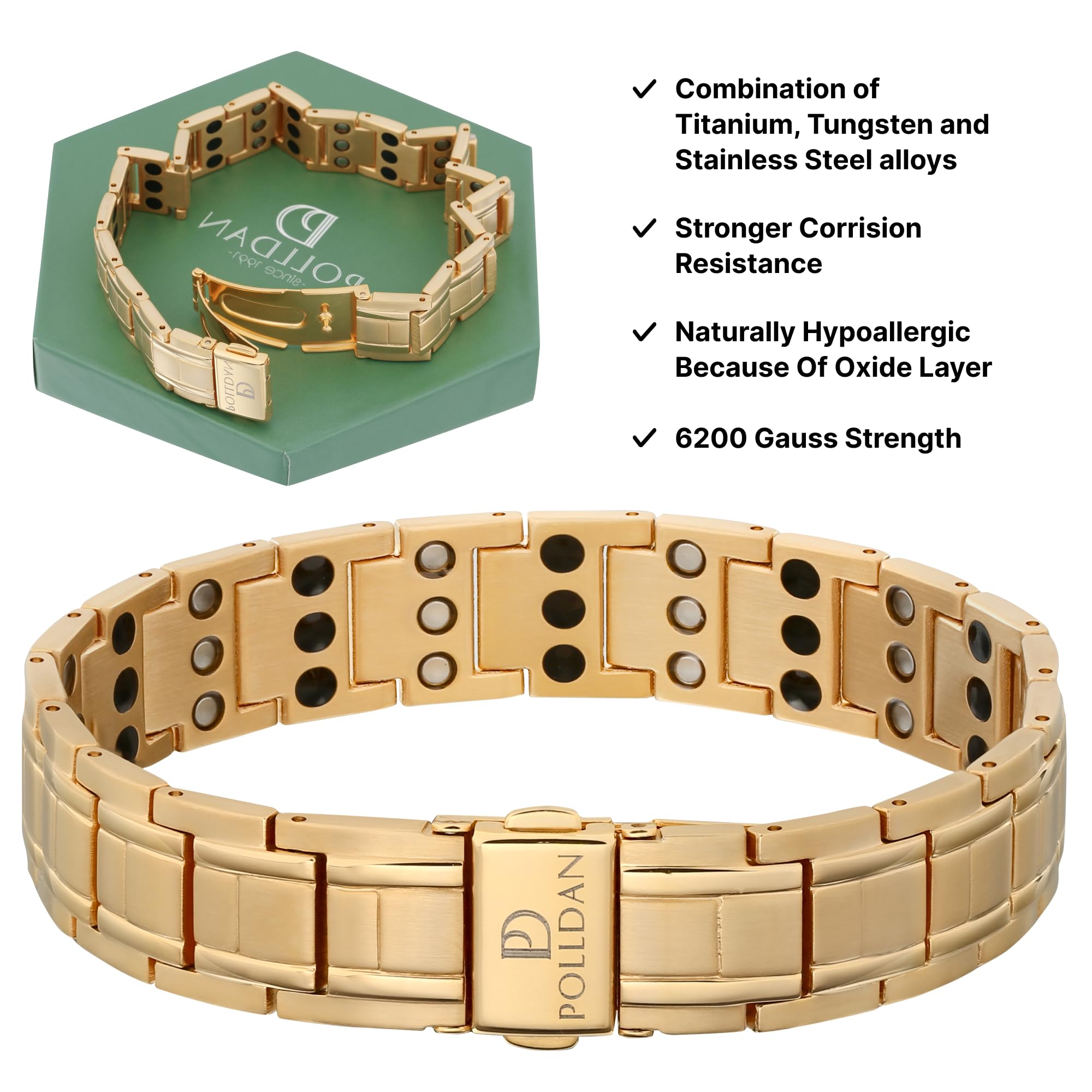 POLLDAN magnetic bracelet on wrist; versatile accessory for any outfit