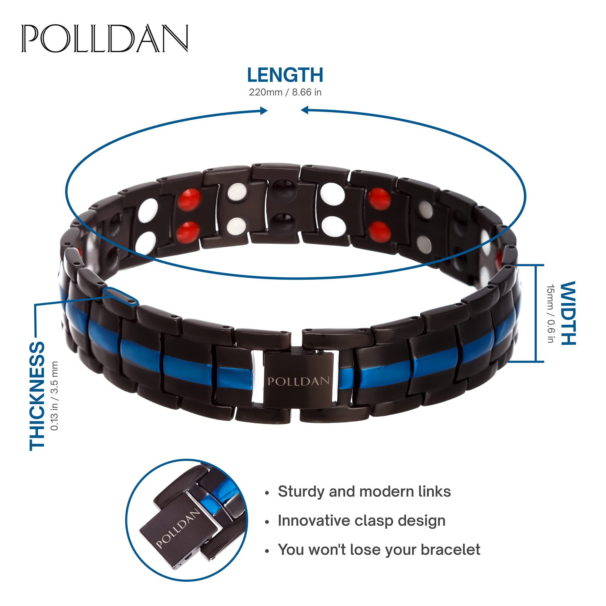 POLLDAN titanium black polished bracelet on wrist for versatile outfits