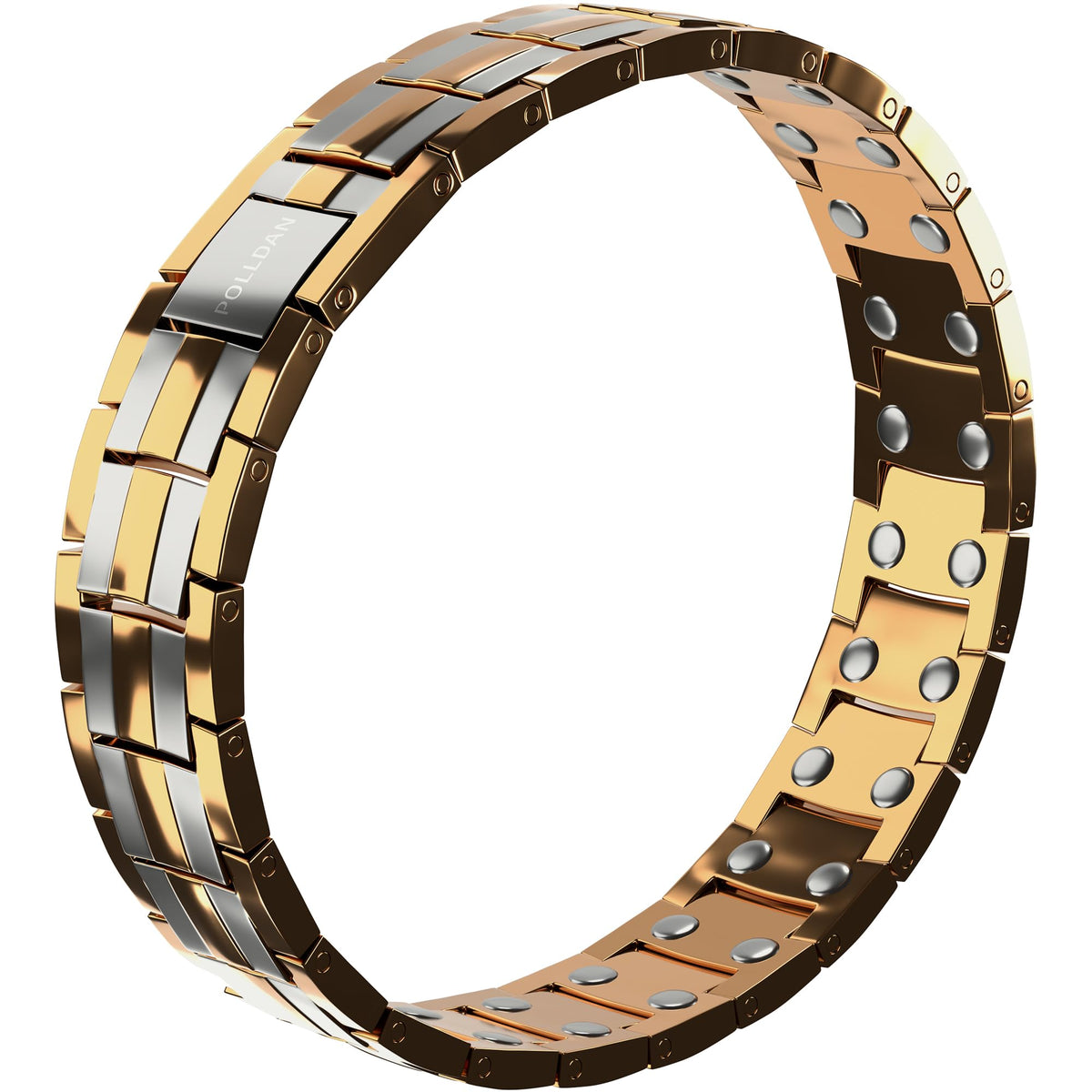 Polldan titanium magnetic bracelet close-up showing 6000-gauss magnets for daily versatility