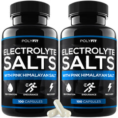Polyfit Salt Pills 2-pack bottle pour demonstrates quick hydration support for runners