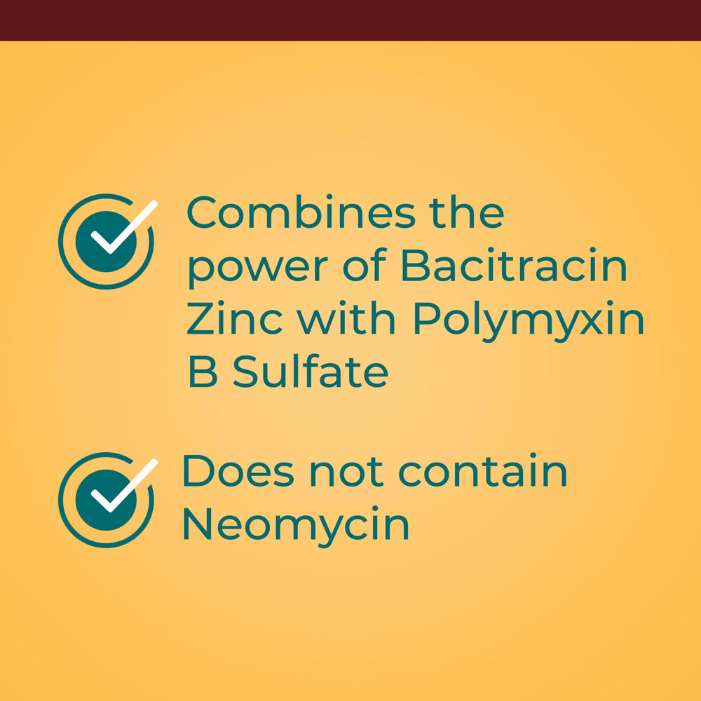 Polysporin ointment label highlights bacitracin zinc and polymyxin B.