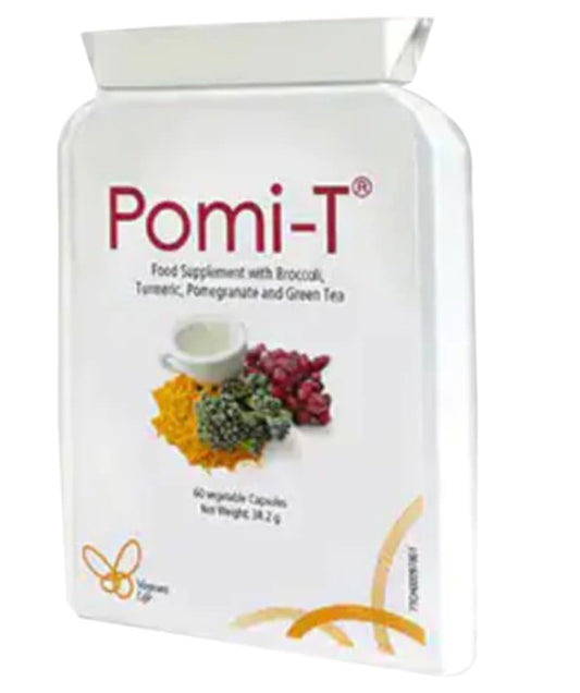 Pomi-T polyphenol bottle pour for convenient daily plant polyphenol intake in capsule form.