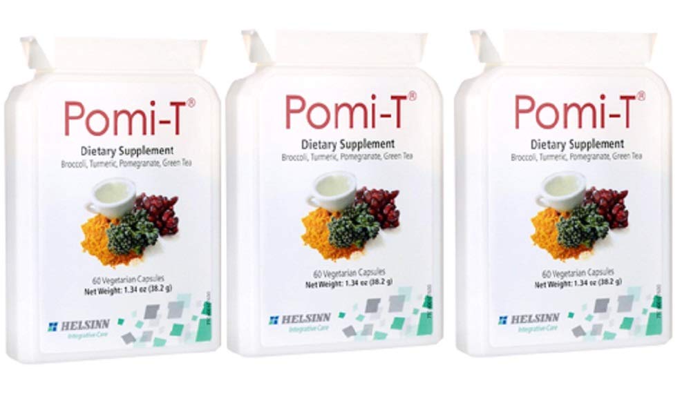 Pomi-T capsules in bottle, convenient daily polyphenol boost from natural ingredients.
