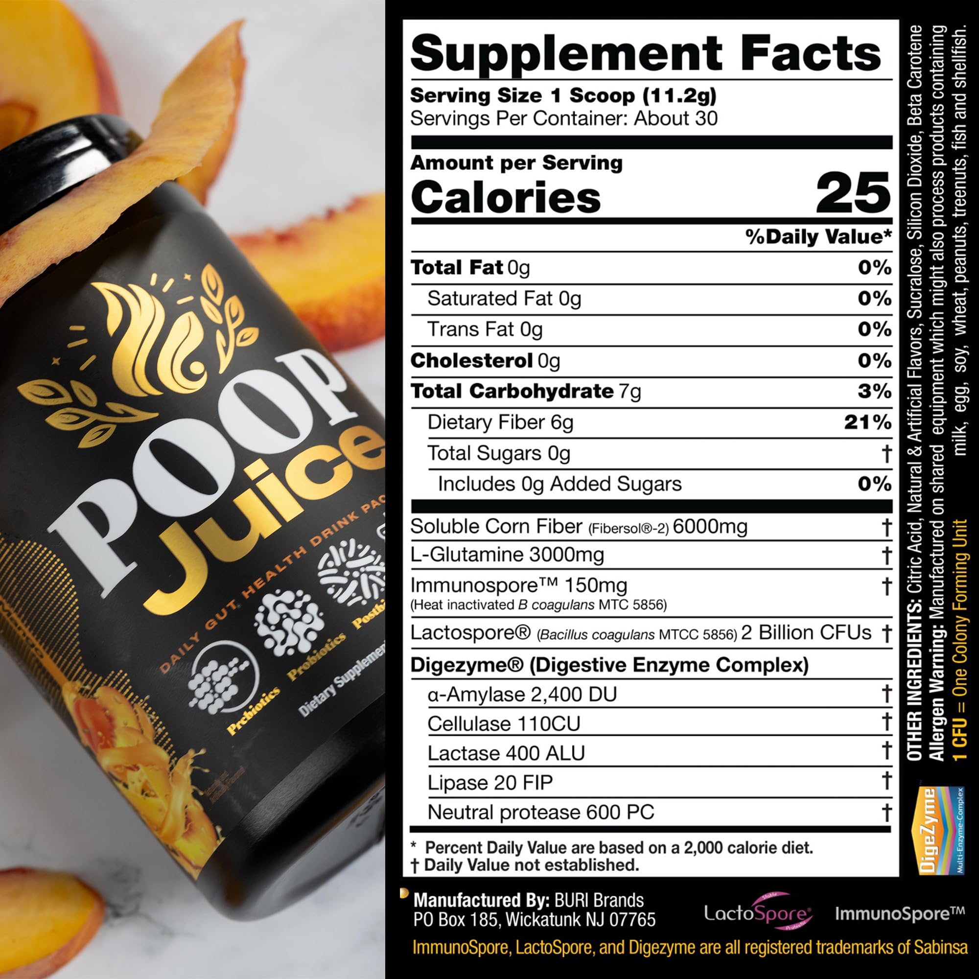 Ingredients overview for Poop Juice gut health blend