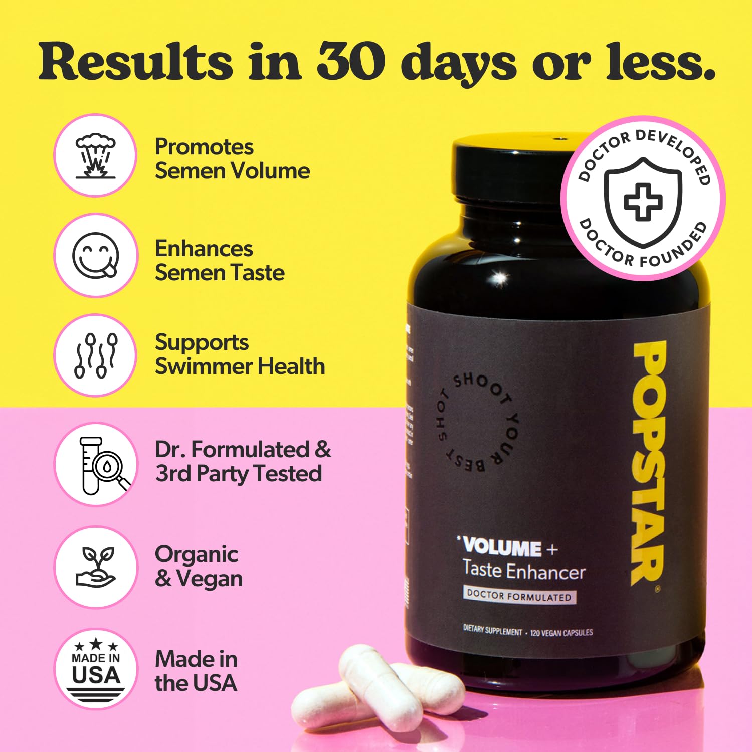 POPSTAR Labs capsules closeup – vegan, non-GMO formulation.