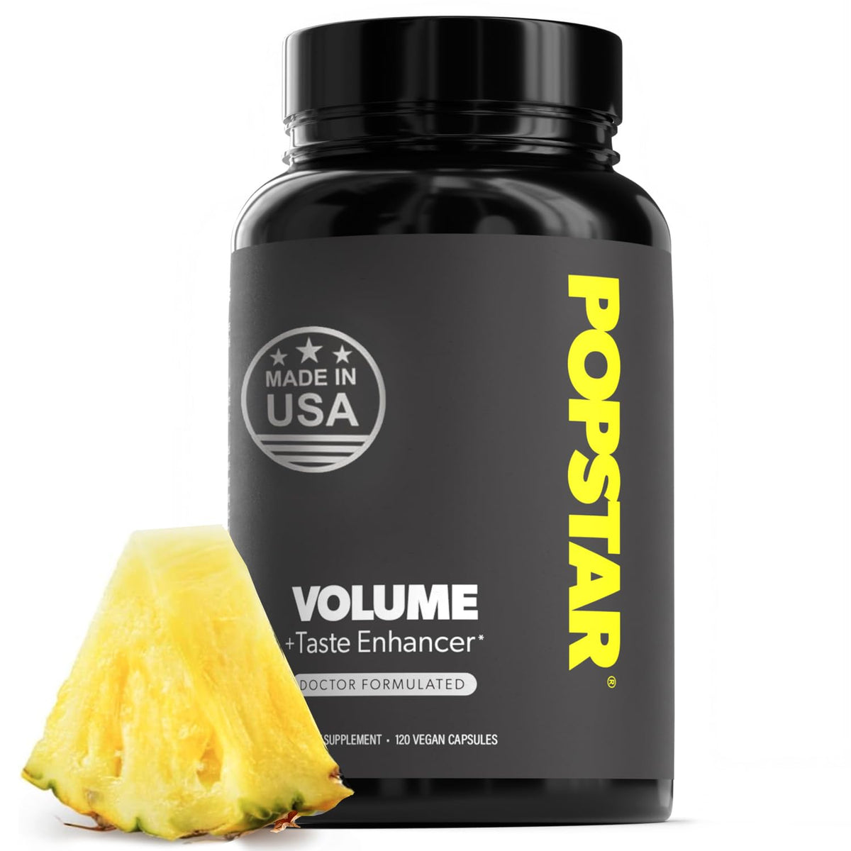 POPSTAR Labs Semen Volume Booster bottle front with vegan capsules for daily use.