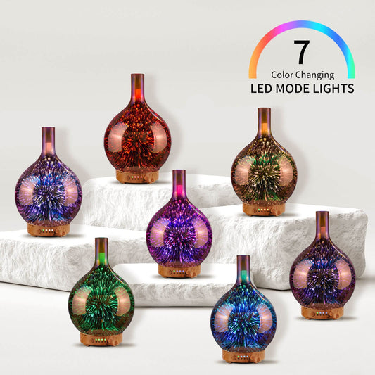 Porseme Rose Gold Aladdin diffuser with seven-color LEDs enhances mood lighting.