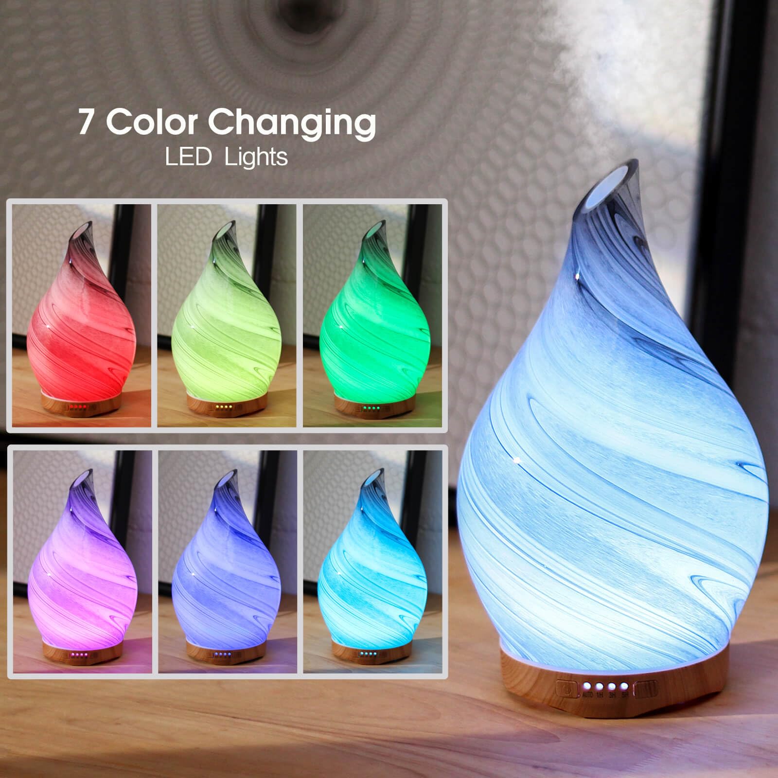 Porseme diffuser on wood base adding warm decor to a bedroom or living room