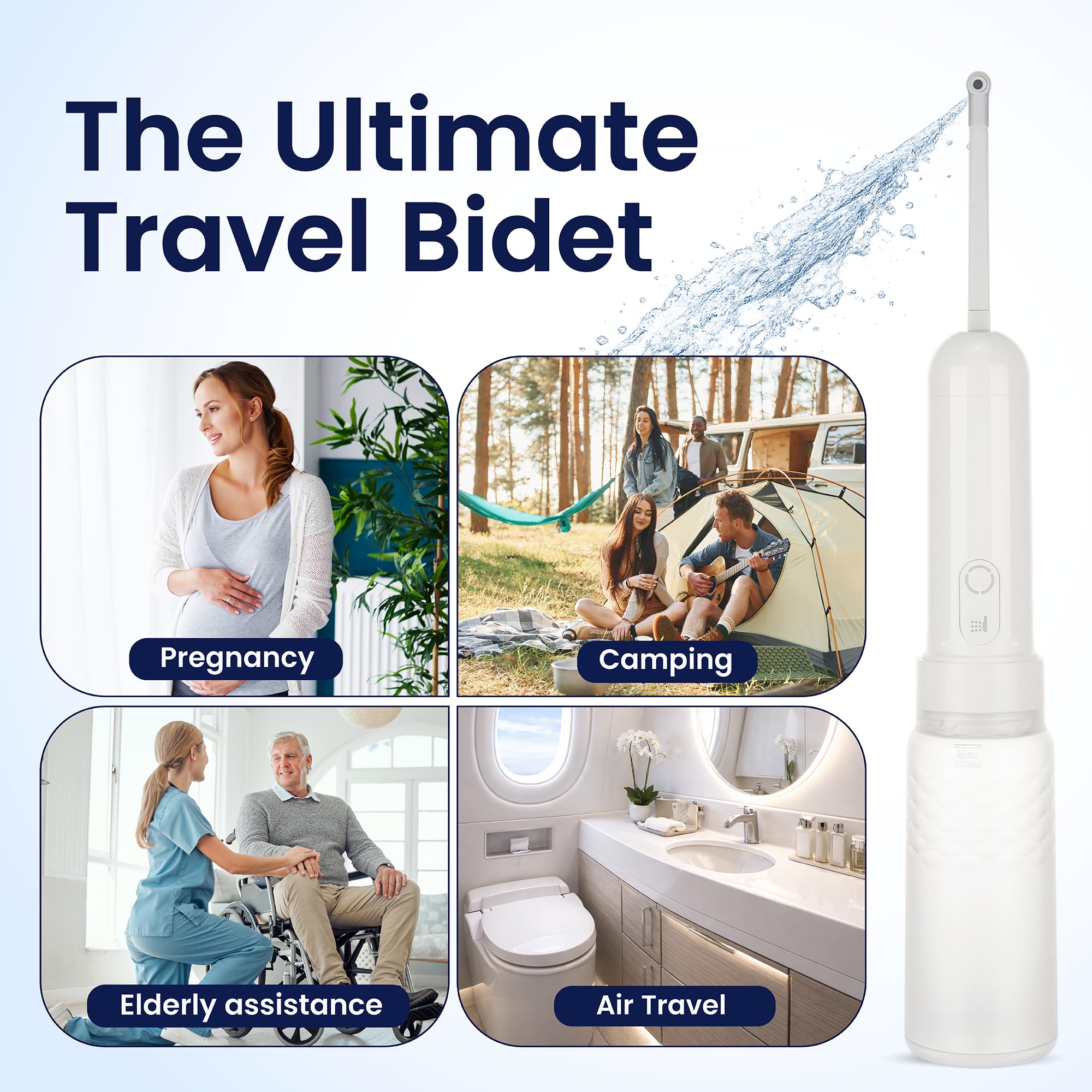 Portable Electric Travel Bidet showing USB-C charging for quick power on trips.