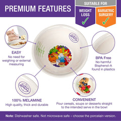Portion Perfection bariatric bowls with built-in measurement cues for portion accuracy.