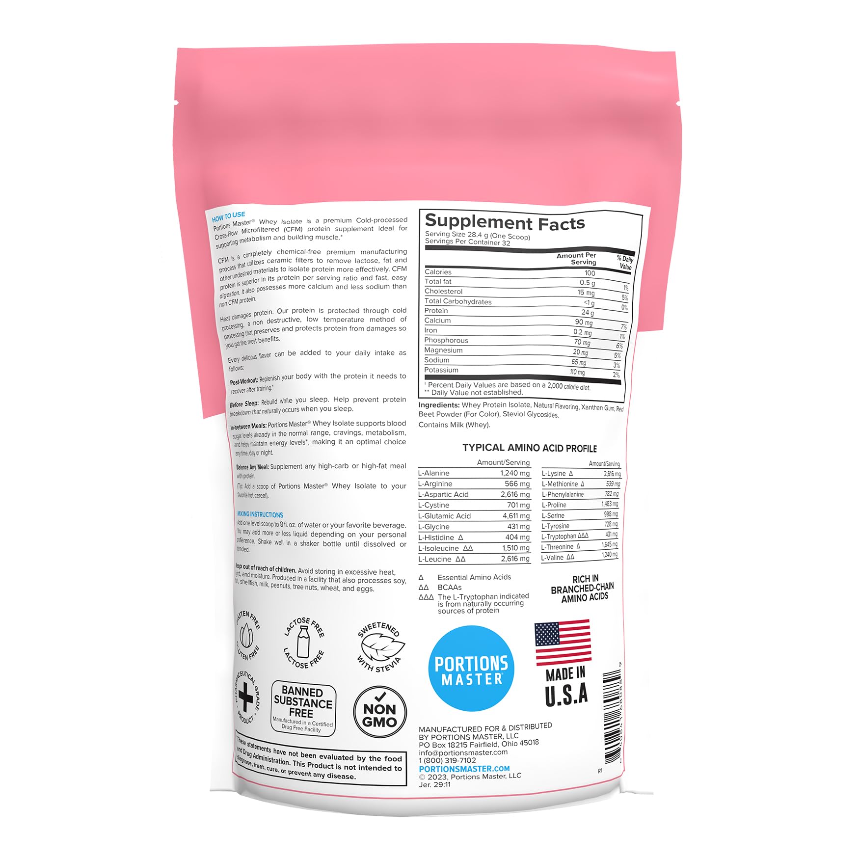 Portions Master CFM whey isolate powder scoop supports lean muscle and quick recovery.