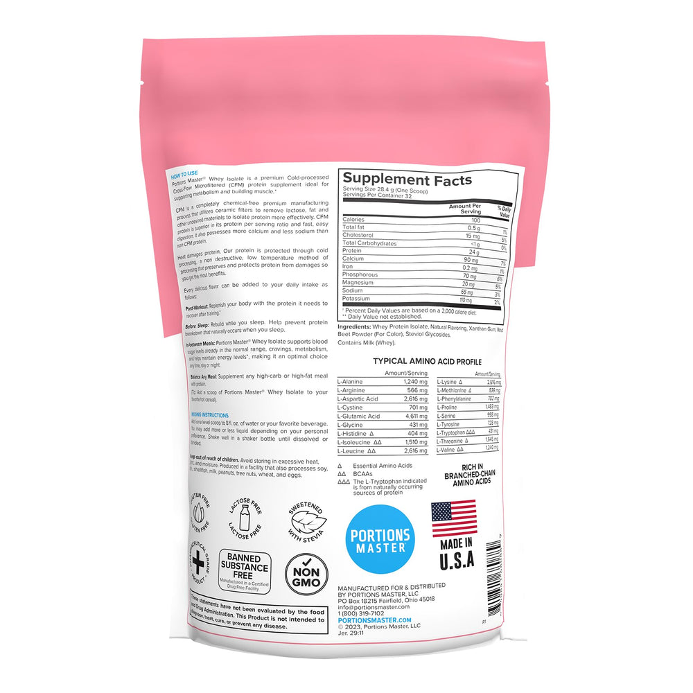 Portions Master CFM whey isolate powder scoop supports lean muscle and quick recovery.