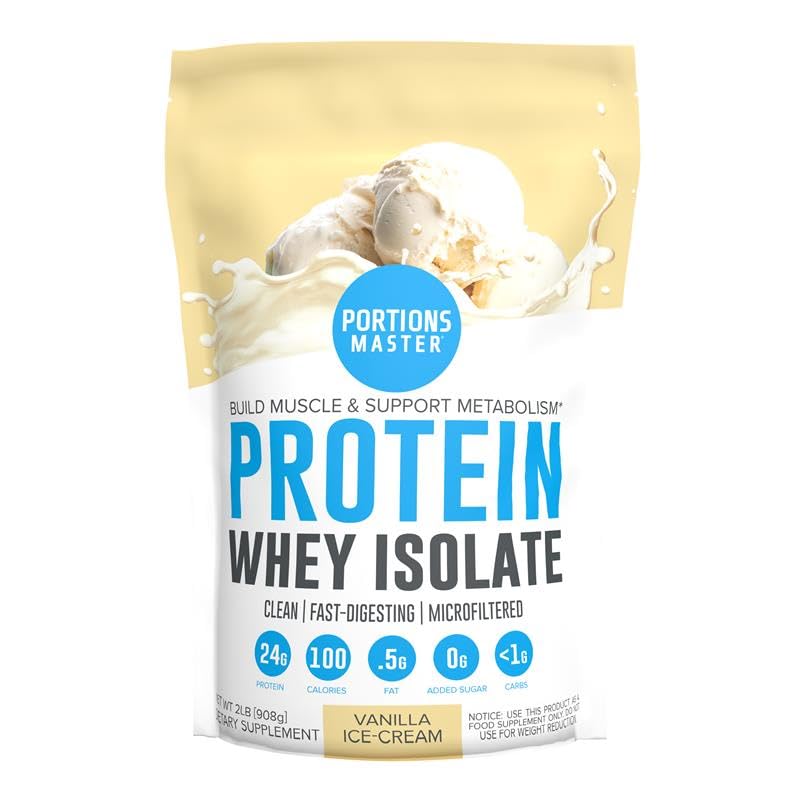 Portions Master CFM Whey Isolate Vanilla bottle for post-workout protein and recovery.