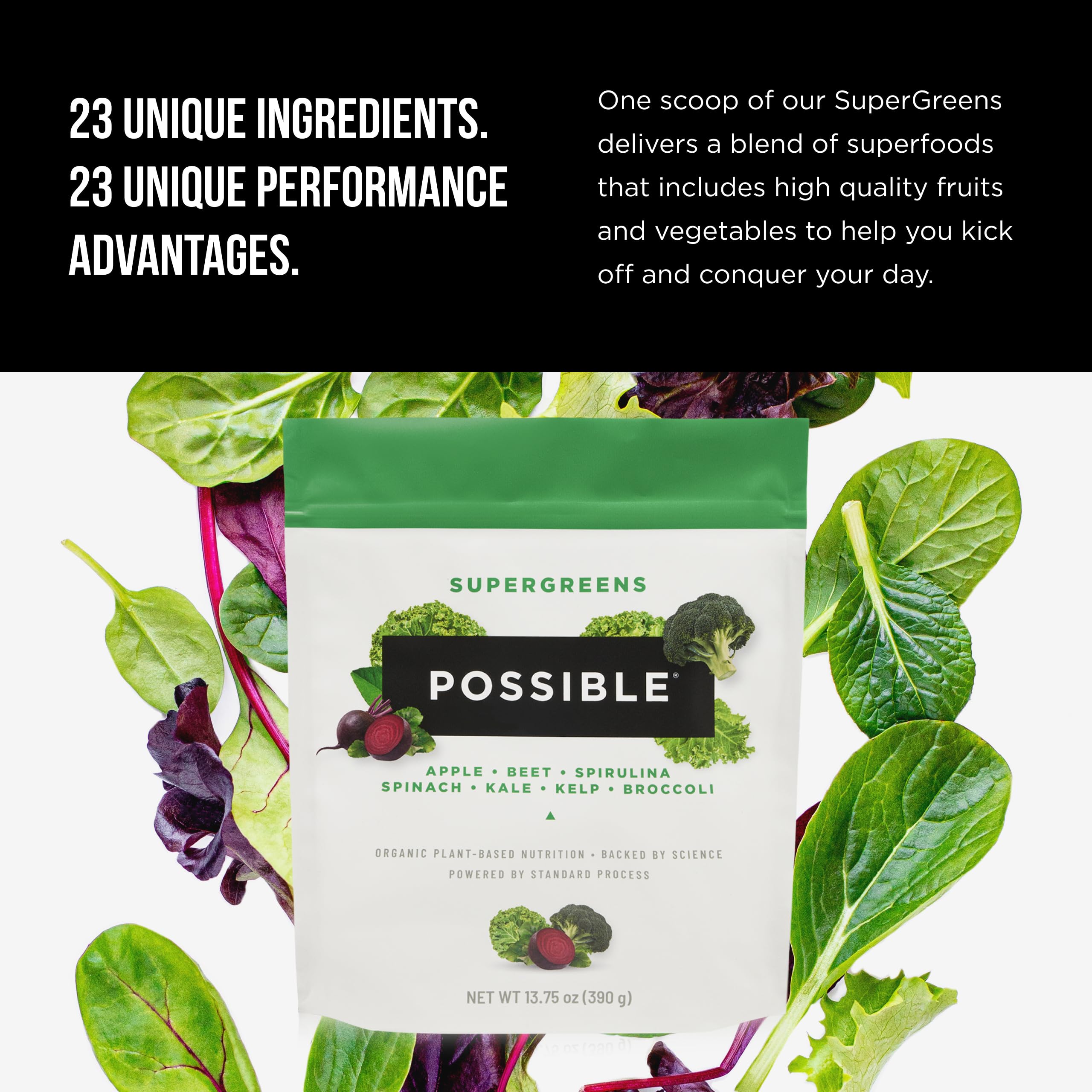 Possible SuperGreens dry mix being poured into a shaker for easy serving.