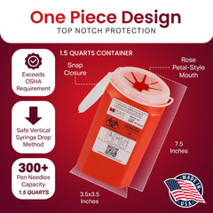 Post Medical sharps container with snap-tight lid keeps contents contained and tidy