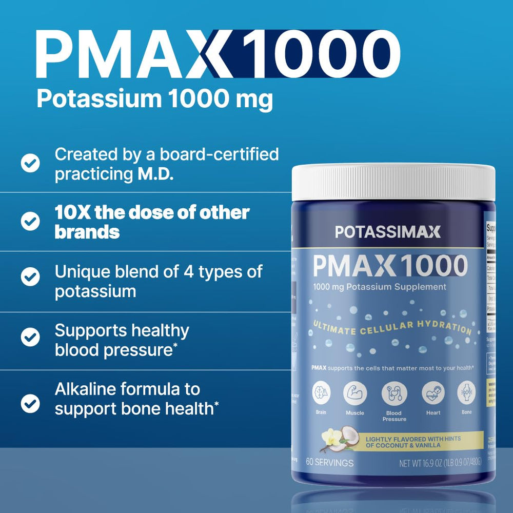 PMAX1000 powder scoop ready for mixing into drinks for consistent intake.