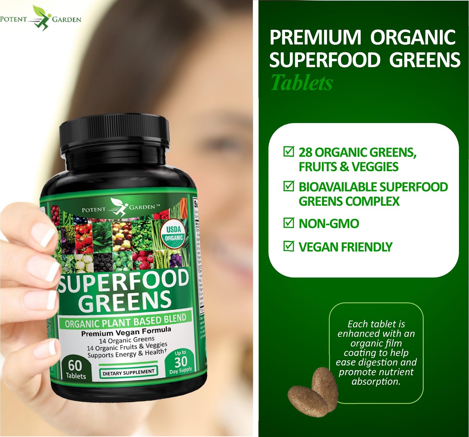 Potent Garden tart-cherry-berry blend showcases natural fruits supporting antioxidant-rich nutrition.