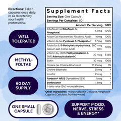 Potent Nutri Low Dose B-Complex bottle pour demonstrates easy daily dosing.