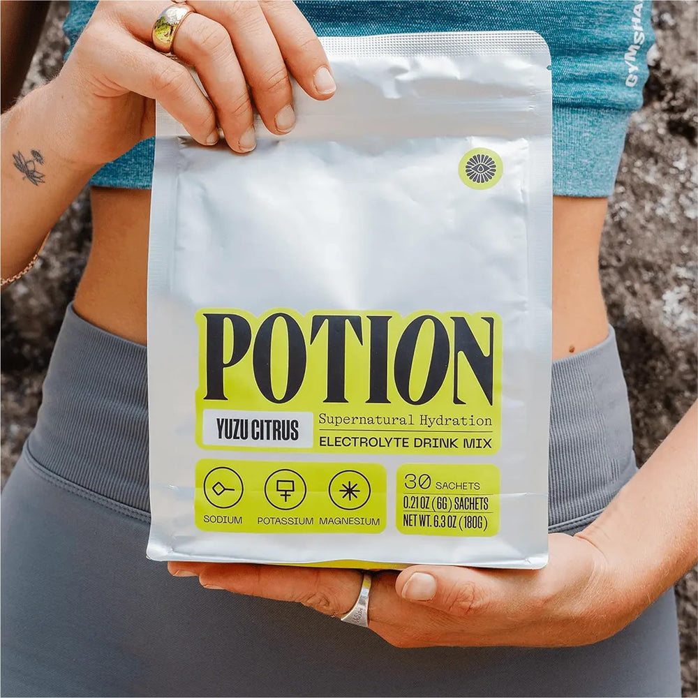 Potion Supernatural Hydration yuzu citrus label invites a zesty sip.