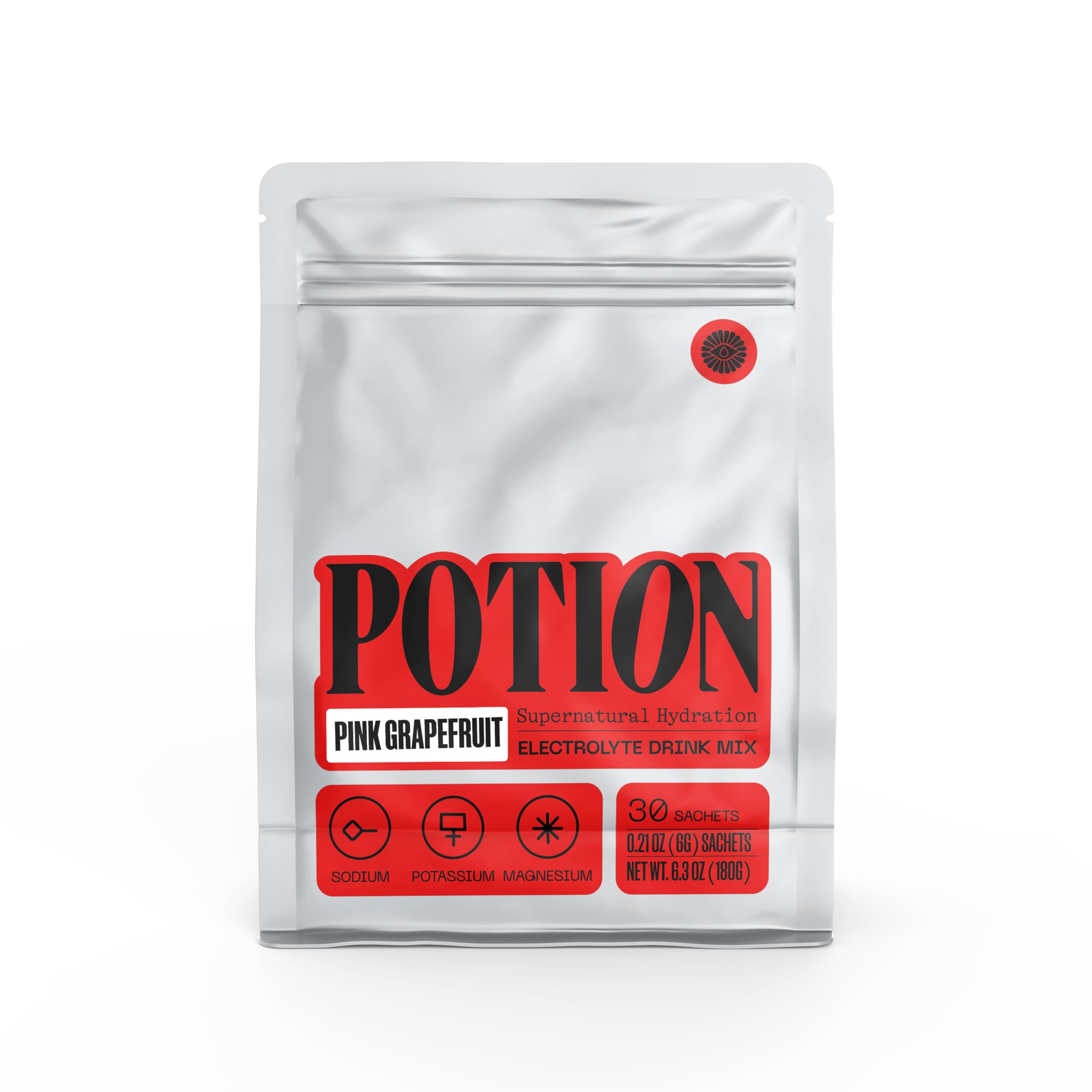 Potion Supernatural Hydration pink grapefruit bottle for quick, sugar-free refreshment.