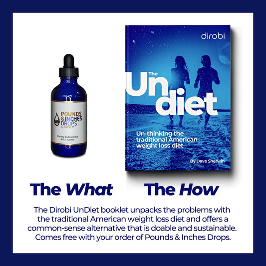 Pounds and Inches Drops bottle pour showing easy dosing for consistent intake