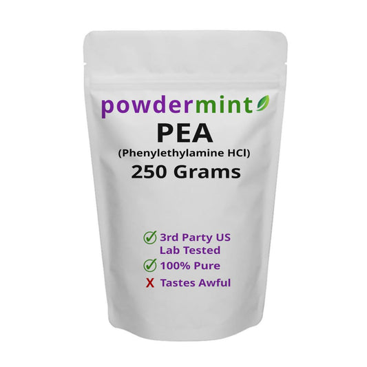 powdermint phenylethylamine HCl powder tub front for steady daytime energy and focus