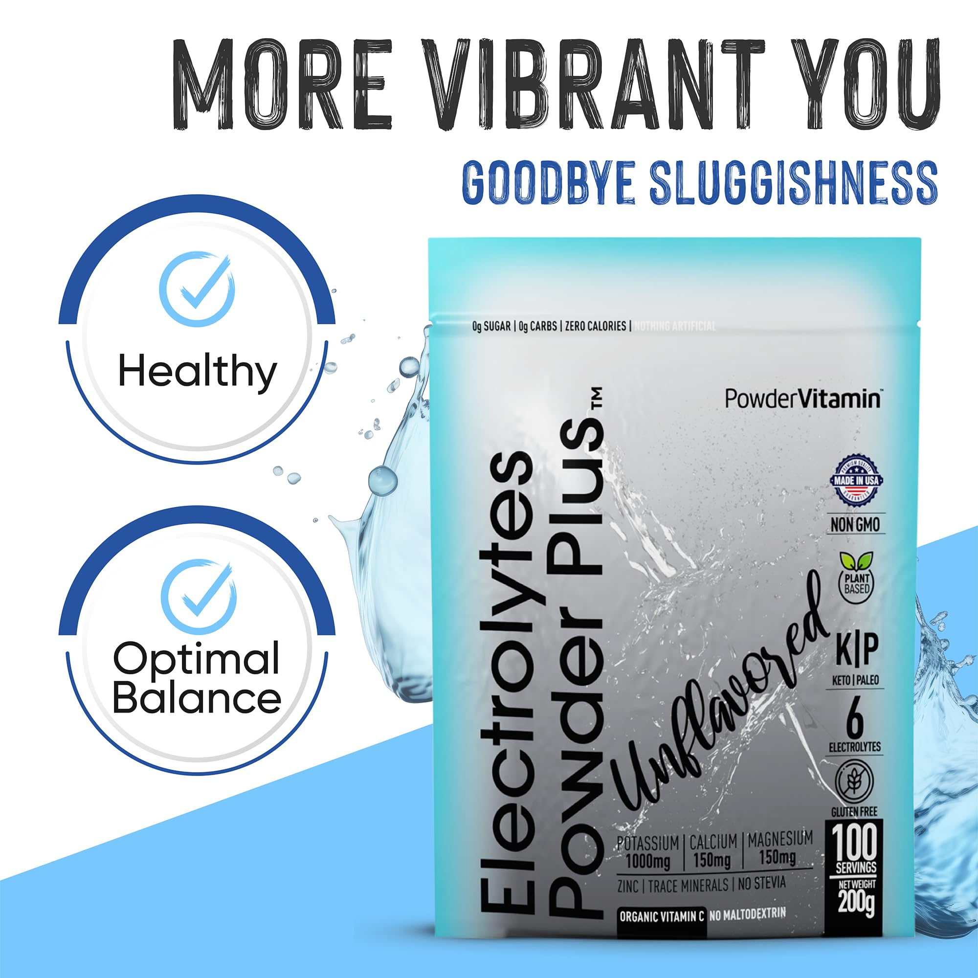 PowderVitamin 100 servings pouch helps ongoing hydration.