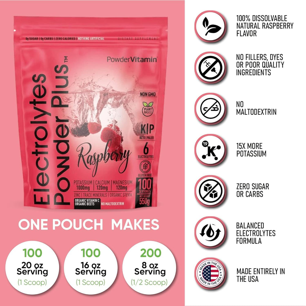 550 g pouch of PowderVitamin Electrolytes Plus ready to mix on the go.