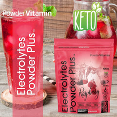 Glass of Raspberry Electrolytes Plus drink after a workout.