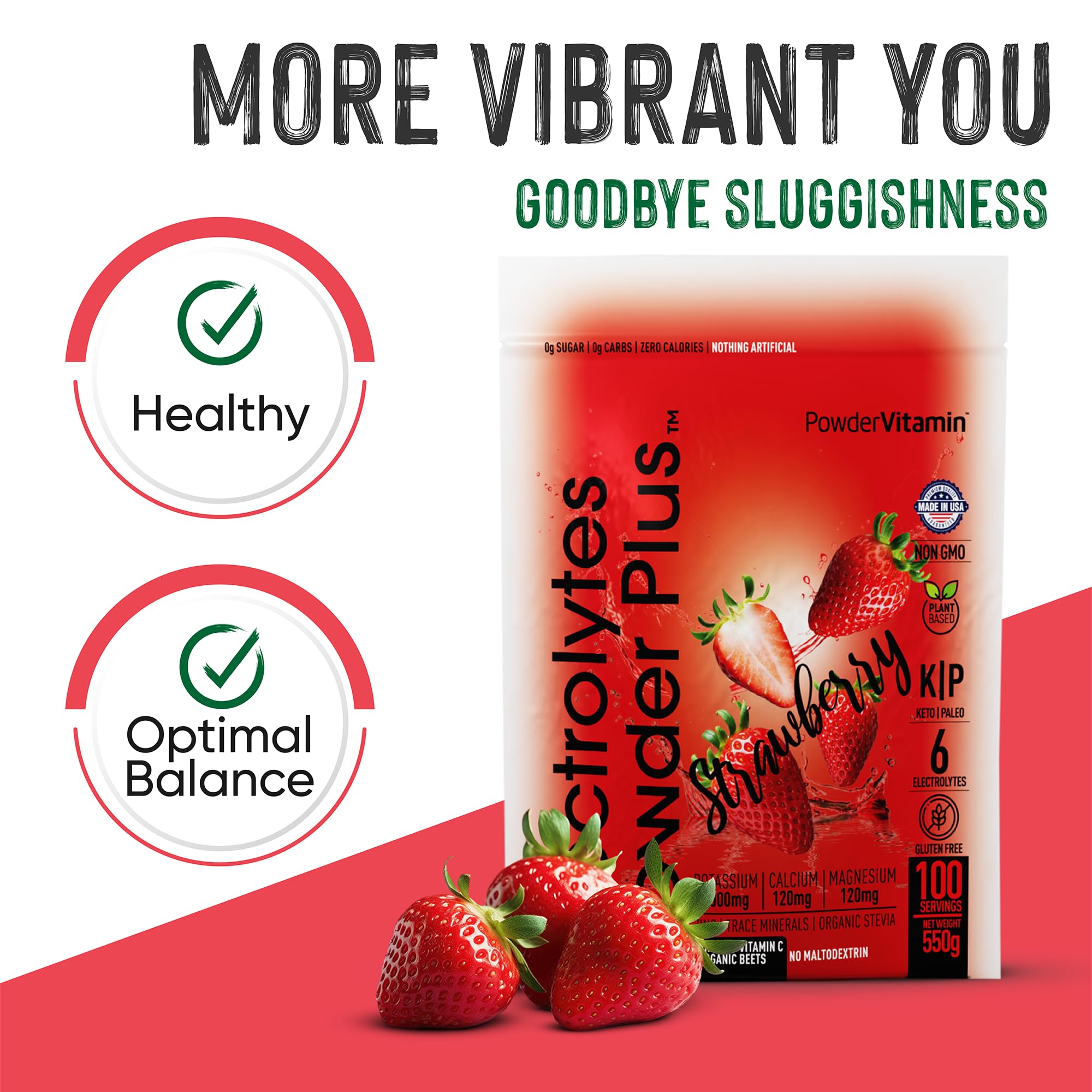 PowderVitamin Electrolytes Powder Plus dissolved in water demonstrates quick flavor release.
