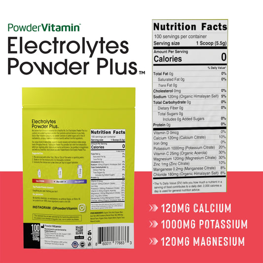 PowderVitamin Electrolytes Plus strawberry kiwi being poured into water