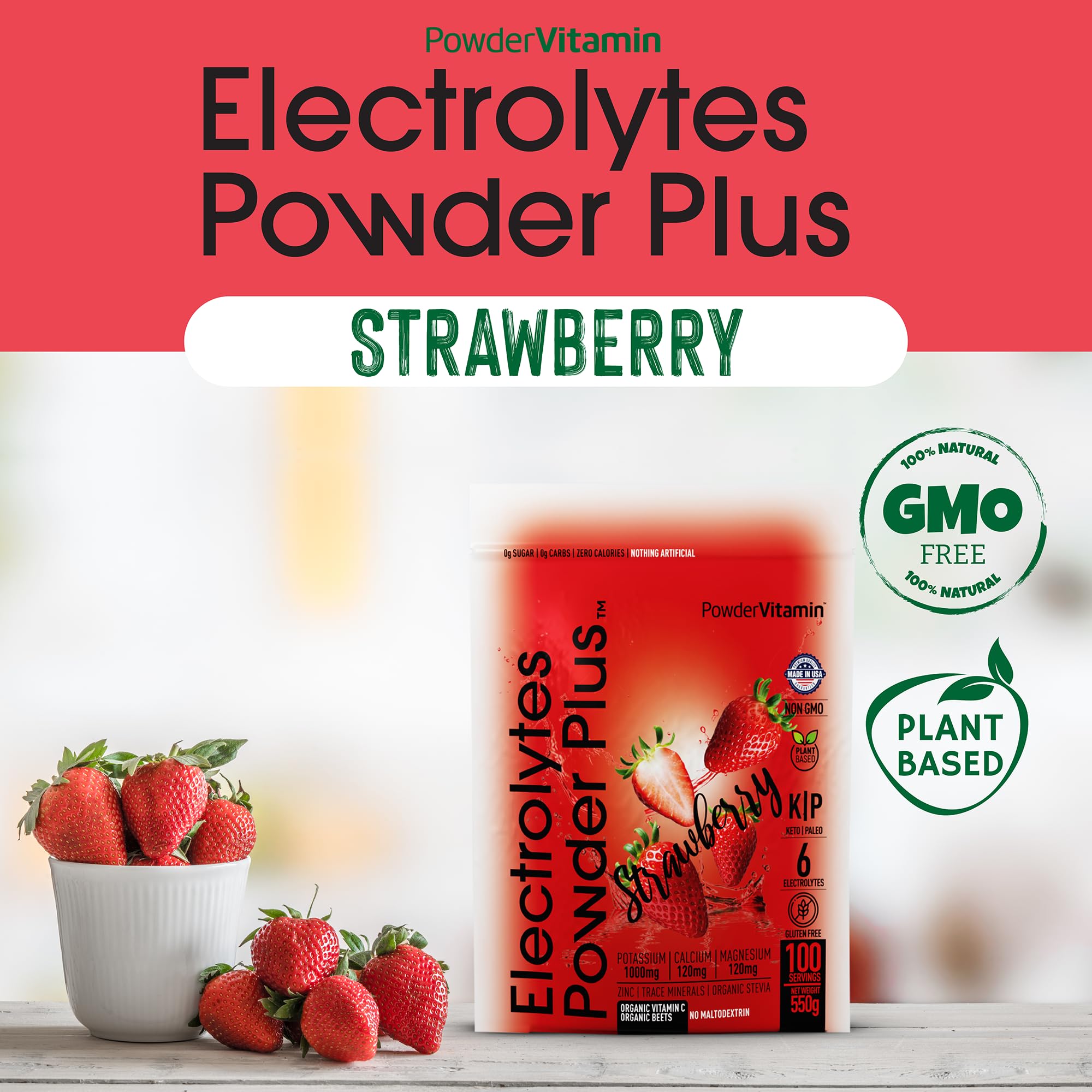 PowderVitamin Electrolytes Powder Plus keto-friendly, sugar-free hydration option.