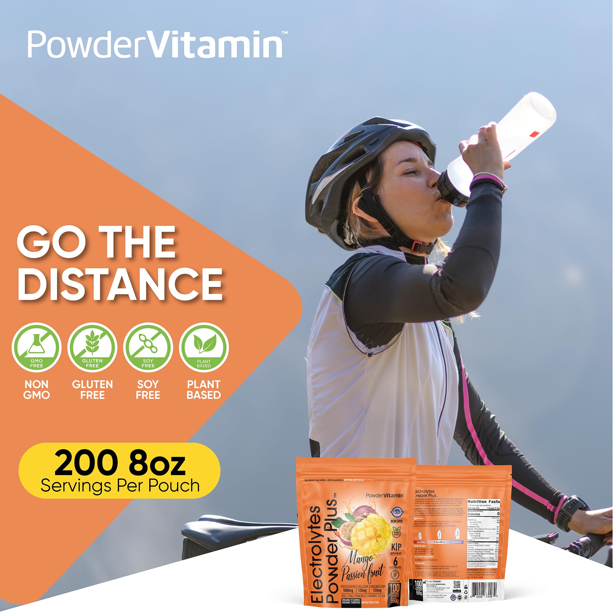 PowderVitamin Electrolytes zero calorie label for sugar-free hydration.