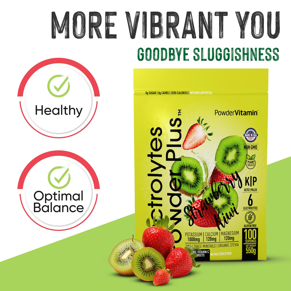 PowderVitamin Electrolytes Plus zero calorie hydration powder in glass